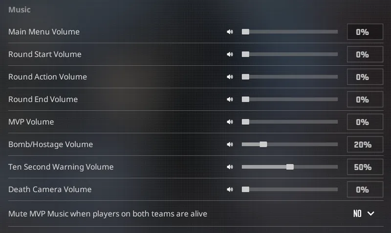 All music settings