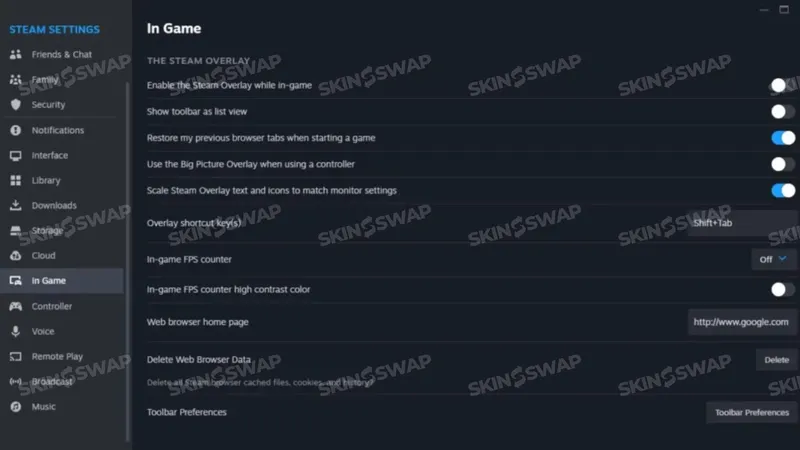 Steam settings