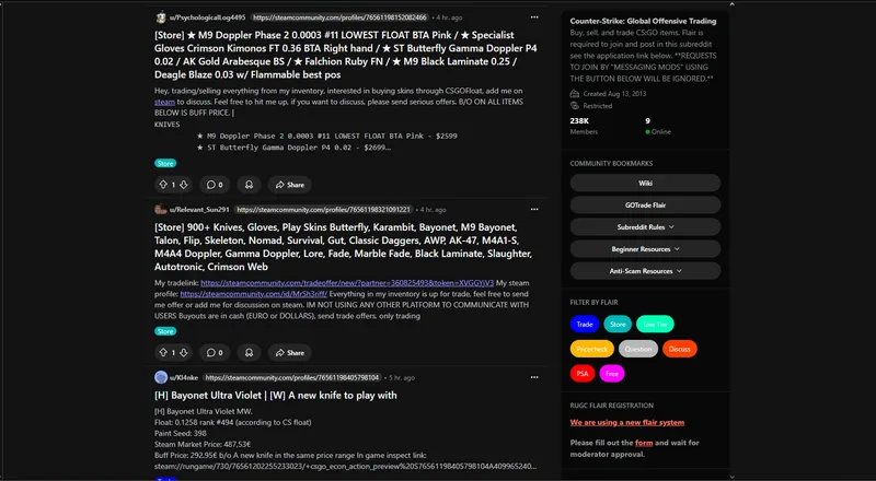 Reddit GlobalOffensiveTrade community forum for CS2 skin trading