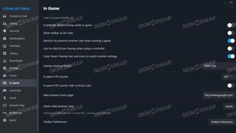 Steam settings